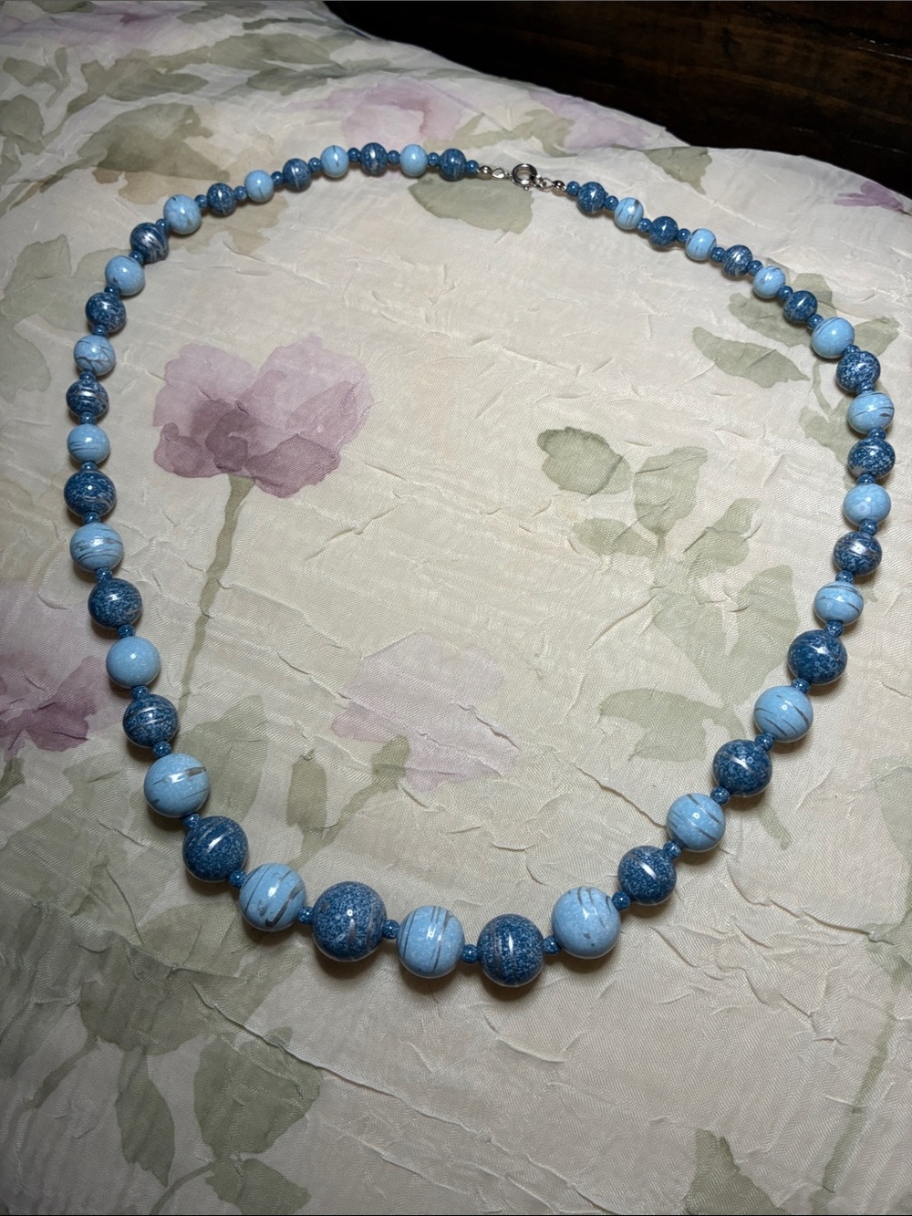 Handcrafted Blue Beaded Necklace - Elegant Two-Tone Blue Design